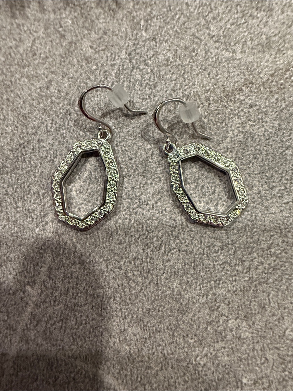 Touchstone Crystal Silver Hexagon Drop Earrings - Women Jewelry